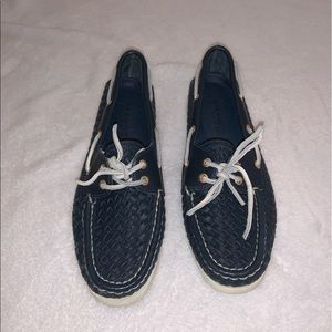 Sperry blue woven boat shoes